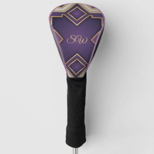 Royal Purple Gold Art Deco Personalised Geometric Golf Head Cover