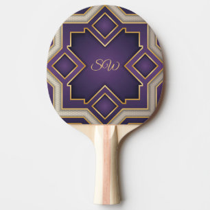 Royal Purple Gold Art Deco Personalised Geometric  Ping Pong Paddle
