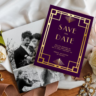Royal Purple Gold Art Deco Photo Collage Wedding Save The Date