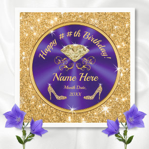 Royal Purple, Gold, Birthday Napkins Personalised