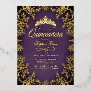 Royal Purple Gold Crown Floral Quinceanera 