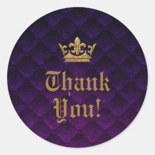 Royal Purple & Gold Crown Storybook Wedding Favour Classic Round Sticker