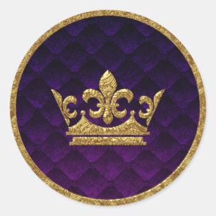 Royal Purple & Gold Crown Storybook Wedding Favour Classic Round Sticker