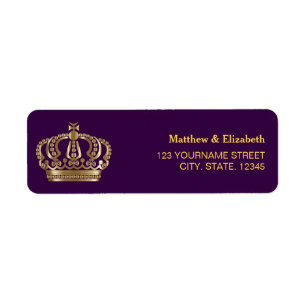 Royal Purple Gold Crown Wedding Return Address Label