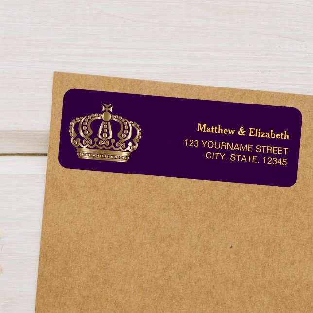 Royal Purple Gold Crown Wedding Return Address Label (Creator Uploaded)