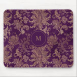 royal purple gold damask monogram mouse pad<br><div class="desc">Our "royal gold damask" collection features royal faux gold foil damask pattern on purple backgrounds. This vintage collection is suitable for any occasion and time of year. It is sure to be an eye stopper so don't hesitate to contact us if you have any special requests for colour combinations or...</div>