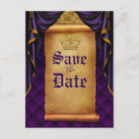 Royal Purple Gold Drapes Scroll Wedding Save Date