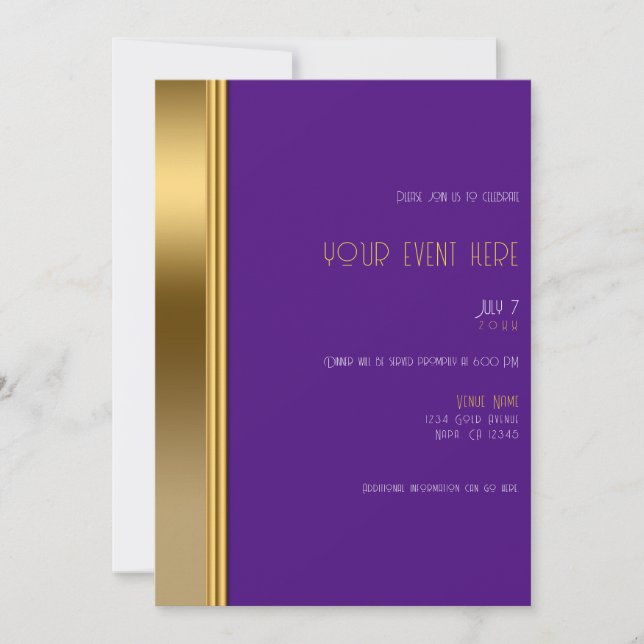 Royal Purple & Gold Elegant Glam Event or Dinner  Invitation (Front)