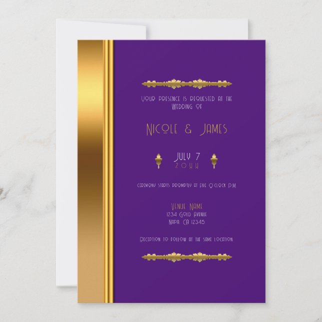 Royal Purple Gold Elegant Glam Wedding   Invitation (Front)