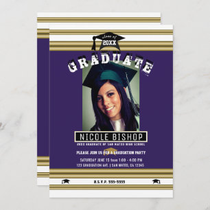 Royal Purple Gold Elegant Photo Graduation Party Invitation