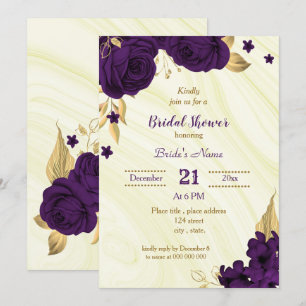 royal purple gold floral bridal shower invitation