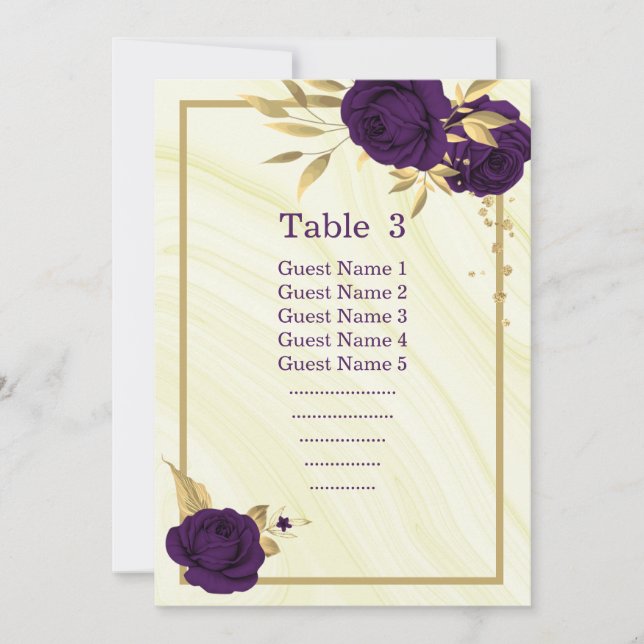 royal purple gold floral geometric seating chart invitation (Front)