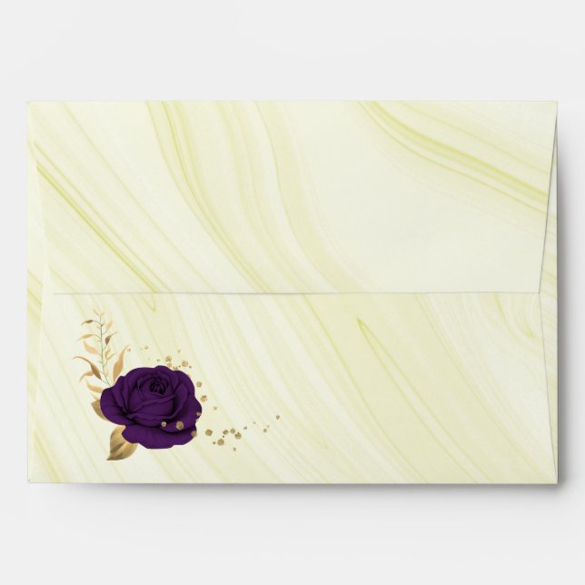 royal purple gold floral marble wedding envelope (Back (Top Flap))