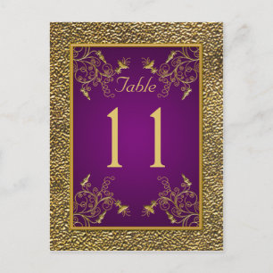 Royal Purple, Gold Floral Table Number Post Card
