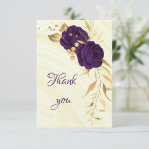 royal purple gold floral  thank you card