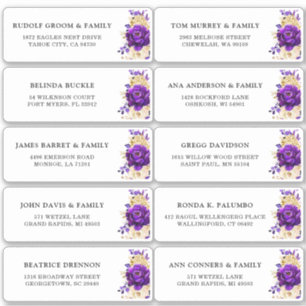 Royal Purple Gold Floral Wedding Guest Address 