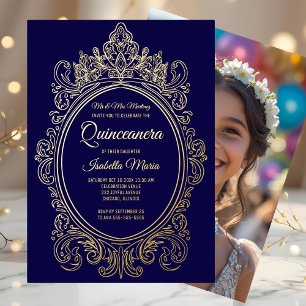 Royal Purple Gold Foil Quinceañera Invitations