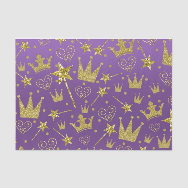 Royal Purple & Gold Glitter Girls Princess Party Tissue Paper (Front)