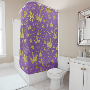 Royal Purple & Gold Glitter Girls Princess Shower Curtain