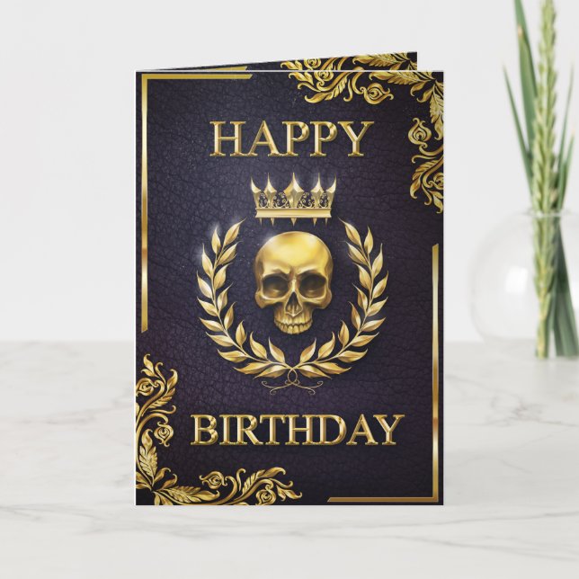 Royal Purple & Gold King of the Dead Birthday Card (Front)