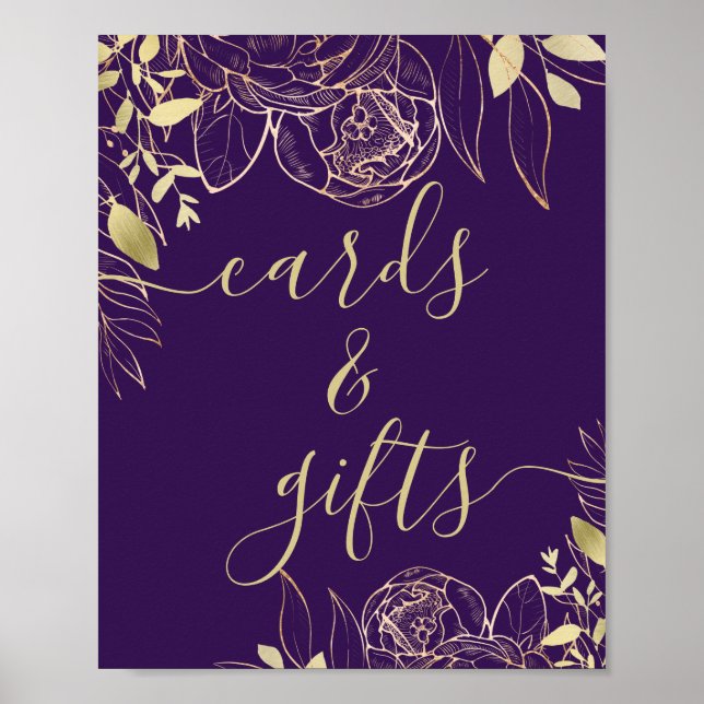 Royal Purple & Gold Modern Floral Cards & Gifts Poster (Front)