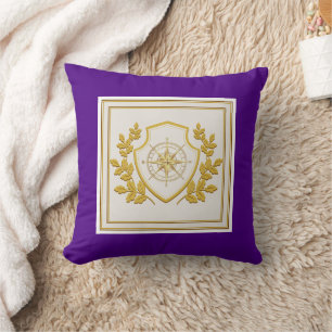 Royal Purple & Gold Nautical Compass Shield Crest Cushion