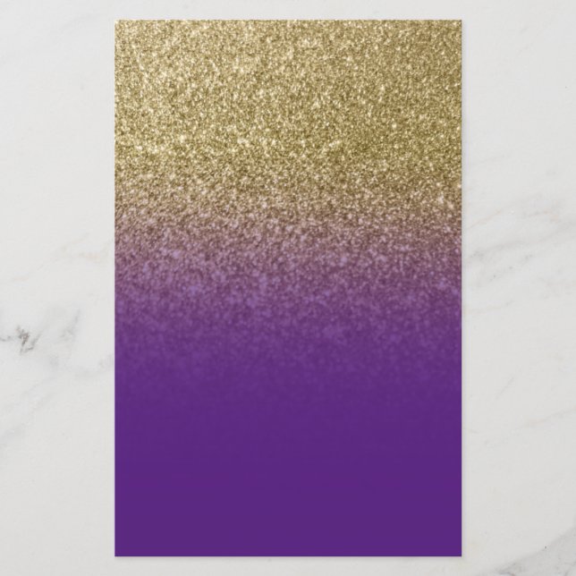 Royal Purple Gold Ombre Glitter Stationery (Front)