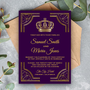Royal Purple Gold Ornate Crown Wedding Invitation