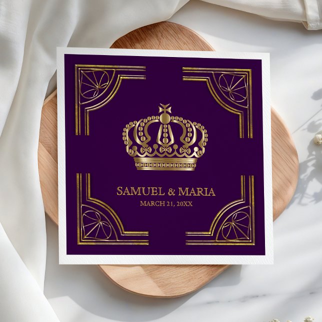 Royal Purple Gold Ornate Crown Wedding Napkin (Creator Uploaded)