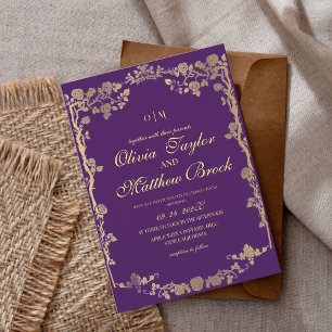 Royal Purple Gold Ornate Flowers The Wedding of Invitation