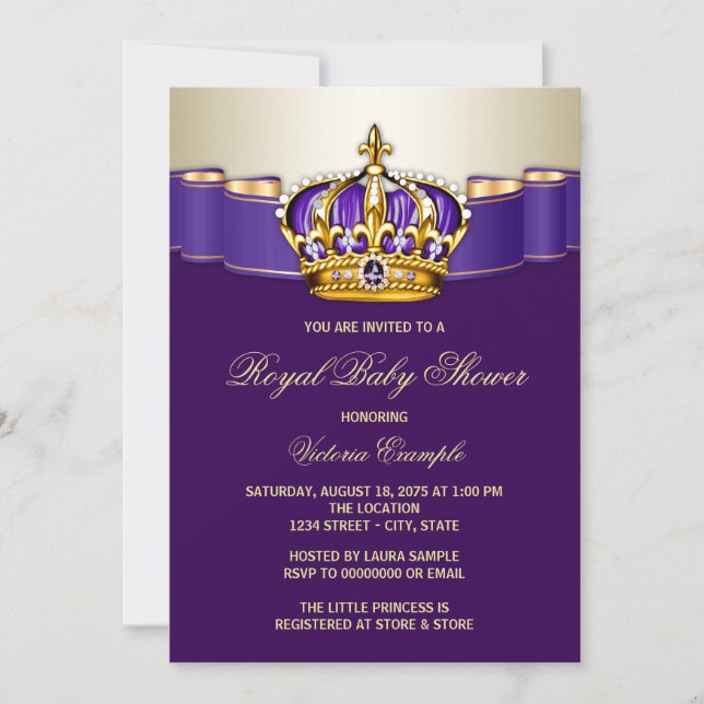 Royal Purple Gold Princess Baby Shower Invitation (Front)