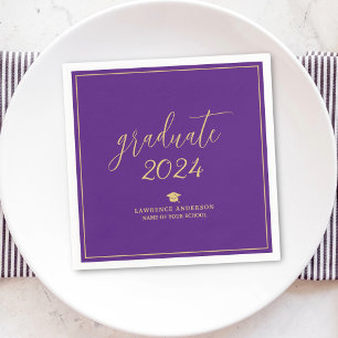 Royal Purple Gold Script Graduate 2024 Graduation Napkin