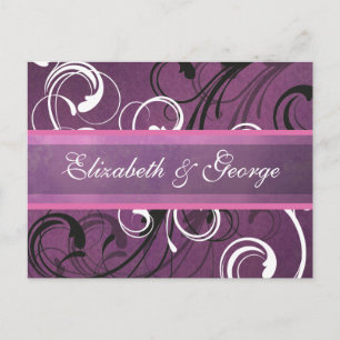Royal Purple Grunge Damask Elegant Wedding Postcard