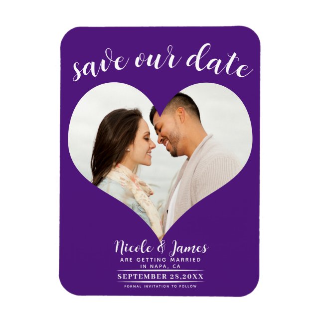 Royal Purple Heart Photo Wedding Save the Date Magnet (Vertical)
