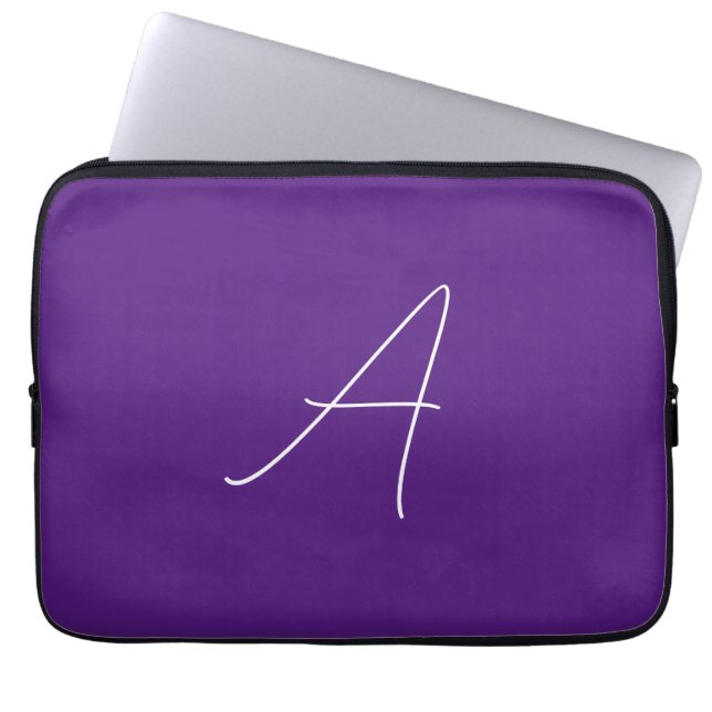 Royal Purple Initial Letter Monogram Calligraphy Laptop Sleeve (Front)