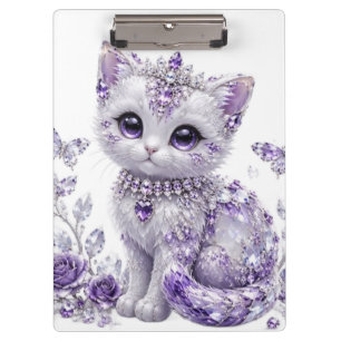 Royal Purple Jewelled Kitten Fantasy Clipboard