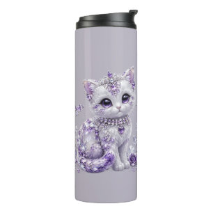 Royal Purple Jewelled Kitten Fantasy Thermal Tumbler