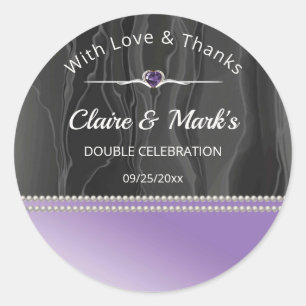Royal Purple Joint Birthday Black Silk Thanks Classic Round Sticker