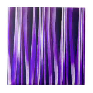 Royal Purple, Lilac and Silver Stripy Pattern Ceramic Tile