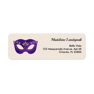 Royal Purple Masquerade Alabaster Cream Gold Return Address Label