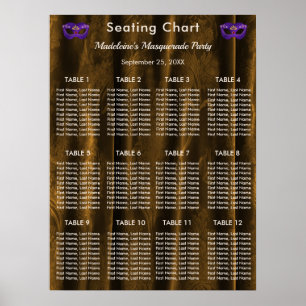 Royal Purple Masquerade Gold Damask 12 Tables Poster