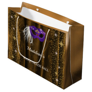 Royal Purple Masquerade Gold Damask Glitter Large Gift Bag