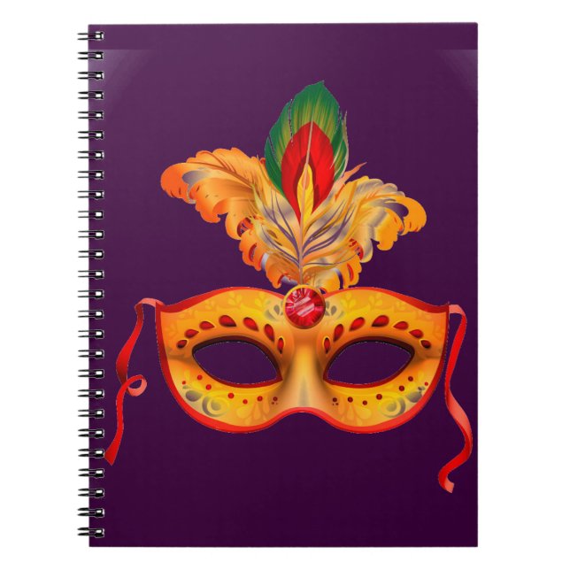 Royal purple masquerade mask mardi gras notebook (Front)