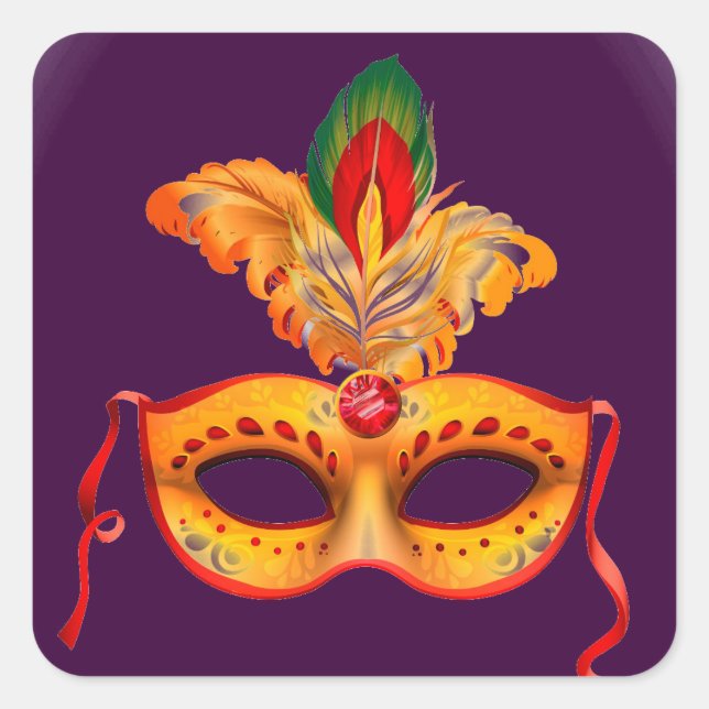 Royal purple masquerade mask mardi gras square sticker (Front)