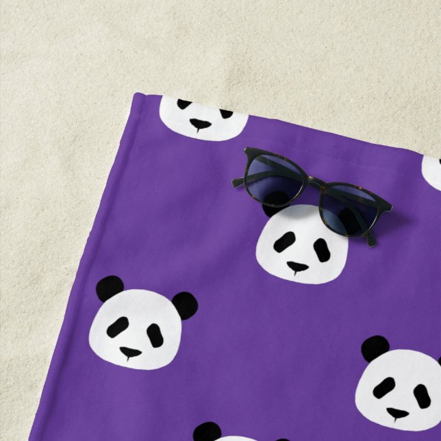 Royal Purple - Minimalist Panda Pattern Beach Towel (In Situ)