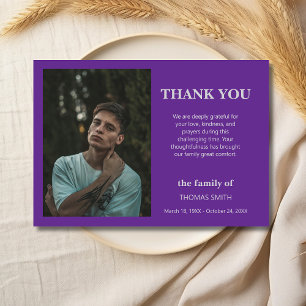 Royal Purple Minimalist Photo Funeral Sympathy Thank You Card