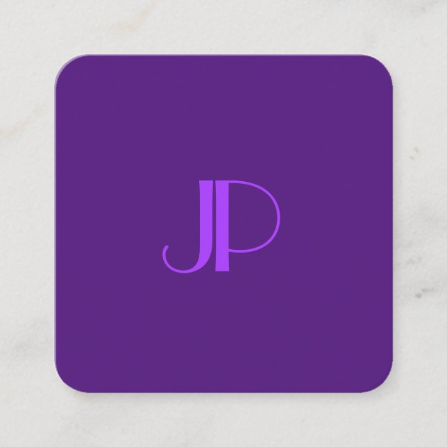 Royal Purple Modern Elegant Monogram Template Square Business Card (Front)