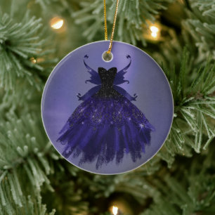 Royal Purple Moody Brilliant Pixie Wing Ball Gown Ceramic Ornament