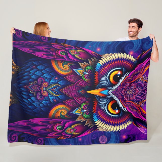 Royal Purple Owl: Majestic Mystical Art Fleece Blanket (In Situ)