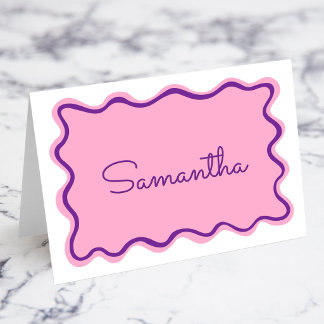 Royal Purple Pink Wavy Border Name Place Cards